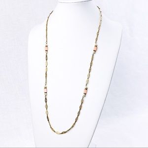 1928 Necklace Goldtone Chain Pink Beads Faux Pearl